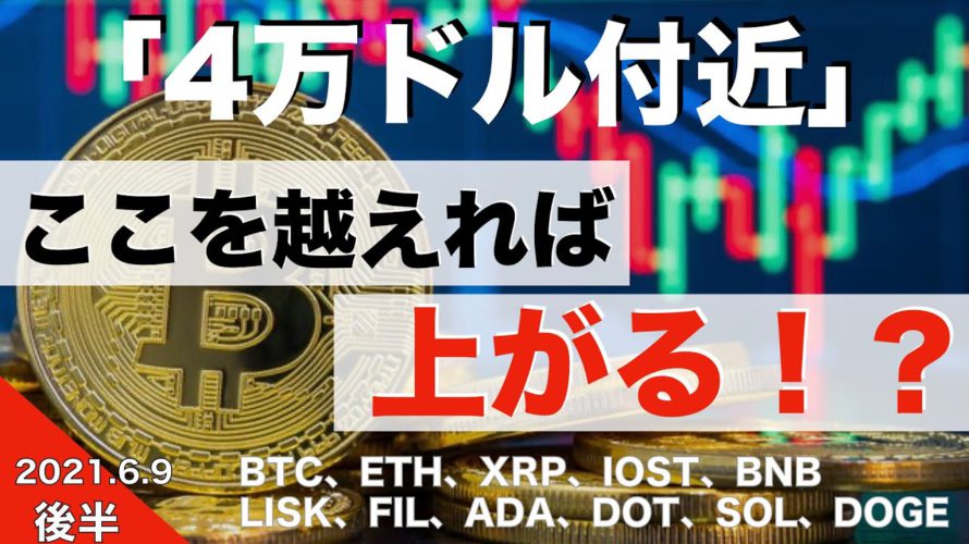 【IOST、BNB、FIL、LISK、ADA、DOT、SOL、DOGE】「4万ドル付近」 ここを越えれば上がる!?(2021年6月9日 相場分析)後半