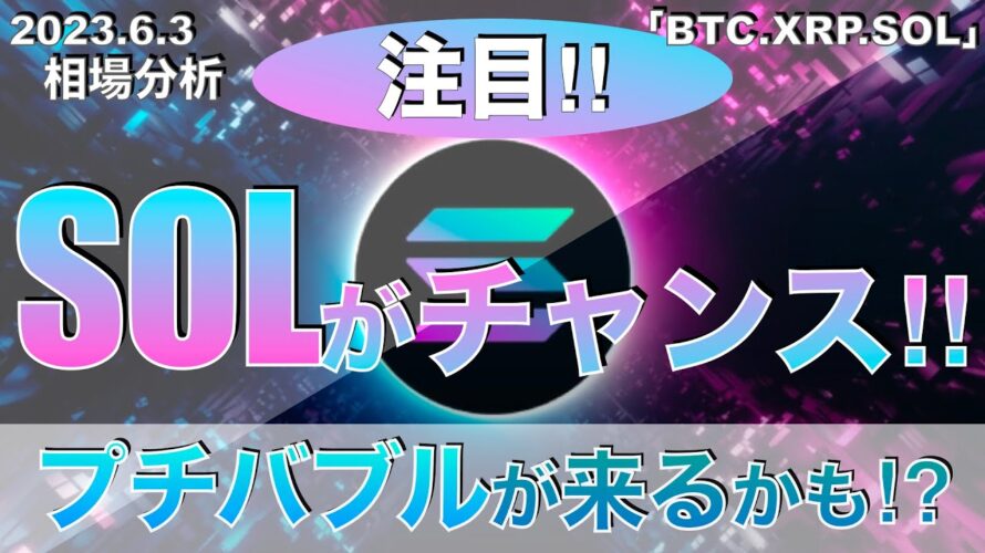 【BTC,XRP.SOL】SOLがチャンス‼︎プチバブルが来るか⁉︎(2023年6月3日 相場分析)