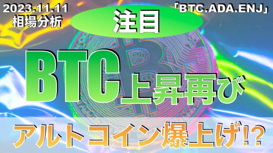 【BTC、ADA、ENJ】ビットコイン上昇再び!アルトコイン爆上げ!?(2023年11月11日相場分析)