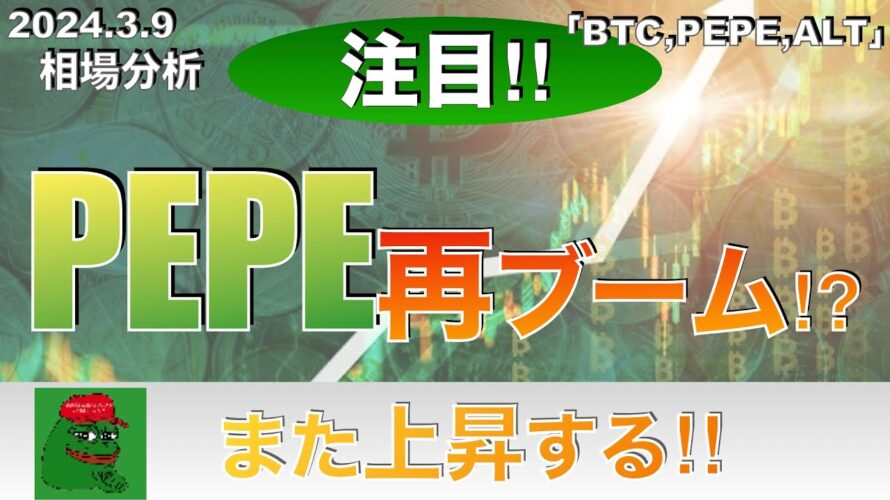 【BTC、PEPE、ALT】ペペコイン再ブーム⁉︎また上昇する‼︎(2024年3月9日相場分析)