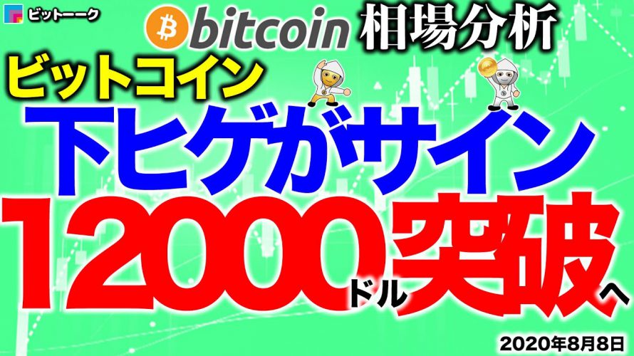 【ビットコイン 仮想通貨】下ヒゲがサインで12000ドル突破へ！【2020年8月8日】BTC、ビットコイン、XRP、リップル、仮想通貨、暗号資産、爆上げ、暴落