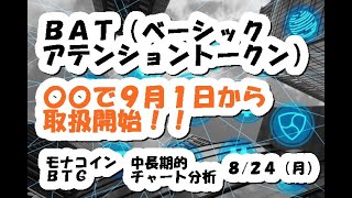 仮想通貨 BAT(ベーシックアテンショントークン)〇〇で9月1日から取扱開始！【8月24日】モナコイン・BTC中長期的チャート分析