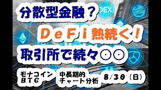 仮想通貨 DeFi（分散型金融）熱続く！【8月30日】モナコイン・BTC中長期的チャート分析