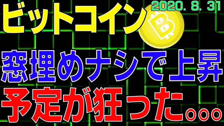【ビットコイン】仮想通貨 窓埋めナシで上昇中。予定が狂った。。。そんな時も慌てずに次のシナリオを考えよう!〈今後の値動きを初心者にもわかりやすくチャート分析〉2020.8.31
