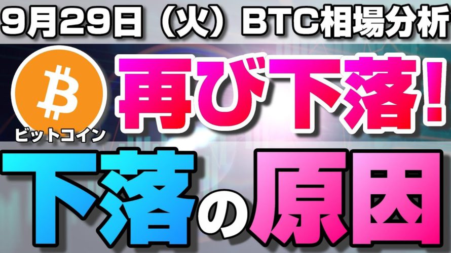 【仮想通貨】ビットコイン再び下落！原因は？今後の値動きと5月からの重要ラインについて。ローソク足だけでBTCの今後の相場を分析！BTC/USD【9月29日（火）】