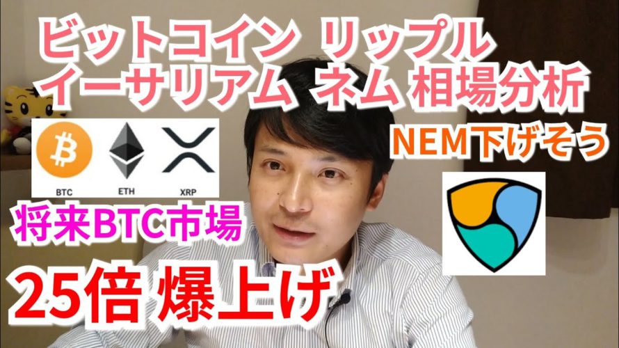 【ビットコイン,リップル,ネム,イーサリアム】仮想通貨相場分析 将来BTC市場規模が25倍爆上げ