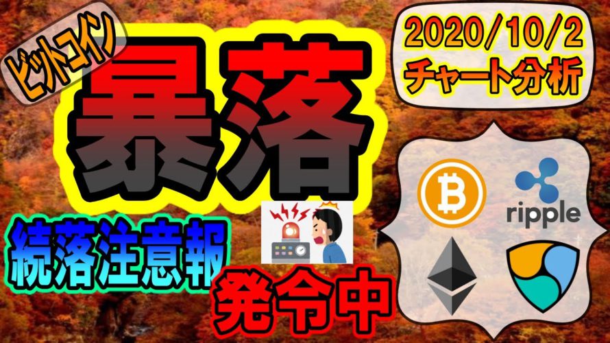 【ビットコイン・イーサリアム・リップル】BTC暴落!!まだまだ落ちる危険性アリ!!続落注意報を発令中!!