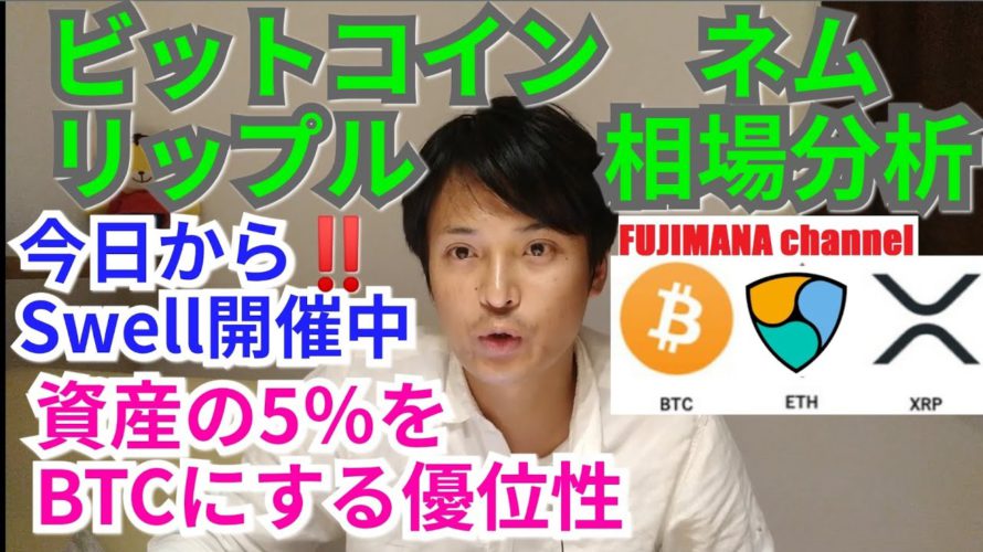 【ビットコイン,リップル,ネム】仮想通貨相場分析　今日からSwell開催‼️資産の5％以上をBTCにする優位性