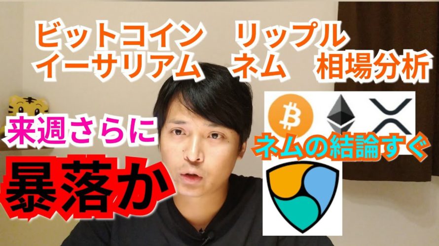 【ビットコイン,リップル,イーサリアム,ネム】仮想通貨相場分析 ネムの結論すぐ!!来週に暴落か?!