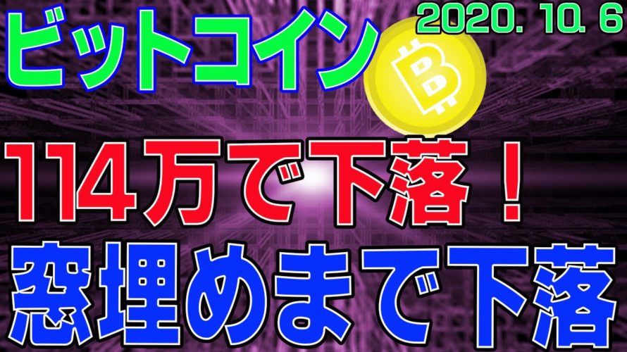 【ビットコイン】仮想通貨　予定通り１１４万で下落。窓埋めまでは下落する？！〈今後の値動きを初心者にもわかりやすくチャート分析〉２０２０．１０．６