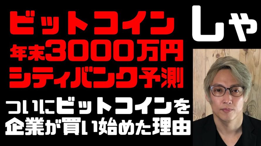 ビットコイン来年3000万円になるとシティバンクが予測　僕がビットコインを500億円買った理由　これからBTCはどうなる？米国企業が続々買い始めた