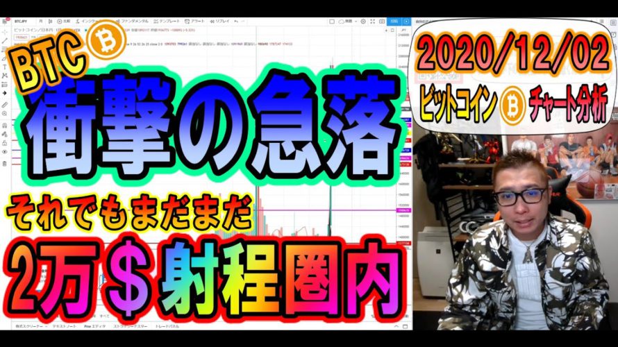 【仮想通貨・ビットコイン】衝撃のナイアガラ!!20万幅の急落!!ボラティリティが激高!!チャンスでもありピンチでもあり・・・