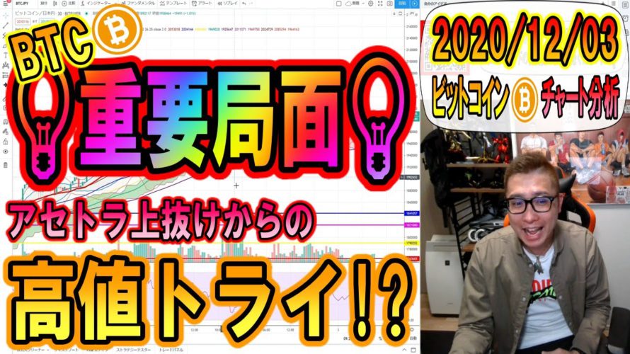 【仮想通貨・ビットコイン】BTC重要局面!!アセトラで上抜けも視野に!!