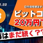 【BTC】ビットコイン20万円の下落！まだ下がる？今後の相場を分析！日刊仮想通貨チャート分析【12月22日（火）】