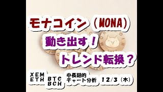 仮想通貨 モナコイン(MONA)動き出す!トレンド転換か?【12月3日】BCH/XEM/ETH中長期的チャート分析