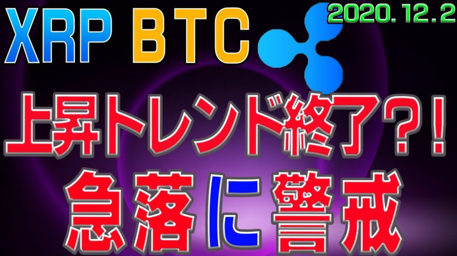 【ビットコイン＆リップル】仮想通貨　ついに上昇トレンド終了？！そろそろ急落に警戒。〈今後の値動きを初心者にもわかりやすくチャート分析〉２０２０．１２．２