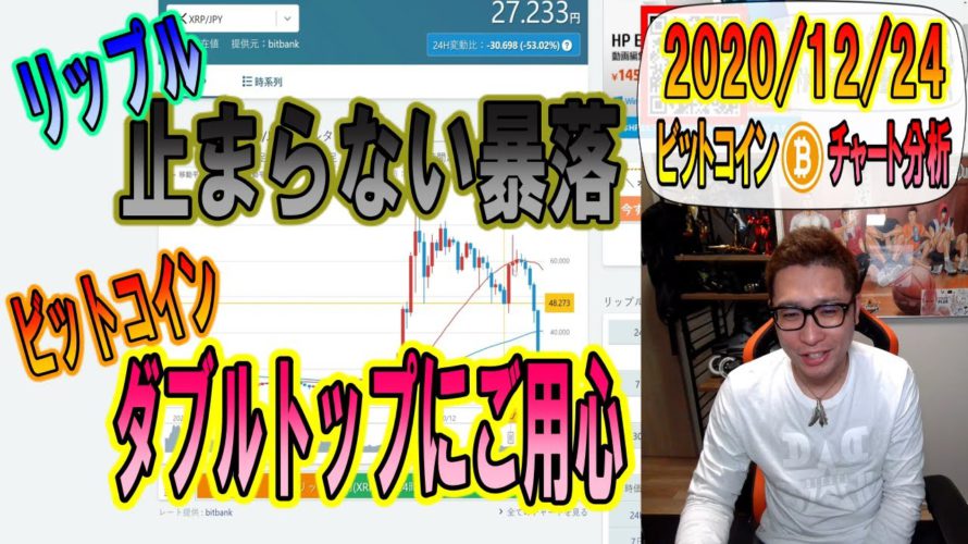 【ビットコイン＆リップル戦略】リップル暴落続く!!週足の確定がキーか!?ビットコインはダブルトップに要警戒!!