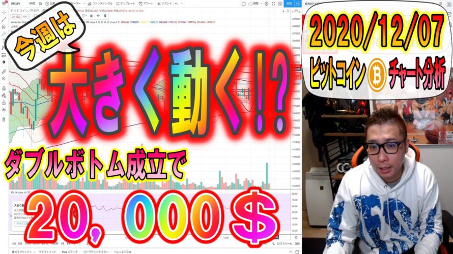 【ビットコイン&リップル&イーサリアム】週明け月曜日!!今週は大きく動く!?ダブルボトム成立で2万$!?