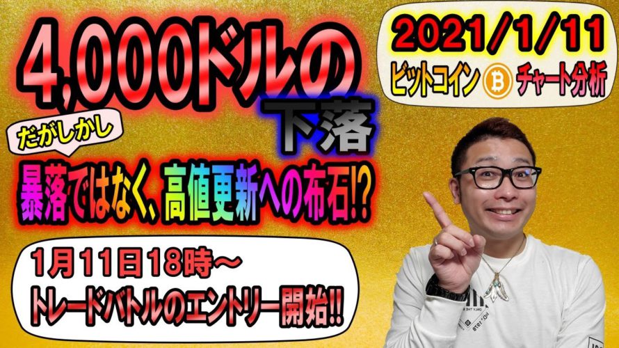 【仮想通貨・ビットコイン】4,000ドルの下落!!だが暴落ではなく高値更新への布石!!チャンスは拾え!!