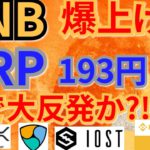 【仮想通貨BTC, ETH, XRP, NEM, IOST, BNB】バイナンスコイン爆上げ‼️リップル193円へ大反発か⁉️