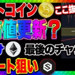 【仮想通貨】ビットコイン最後のチャンス！ここで上昇しなければ終了！イーサ爆益ショートポイントはここ！