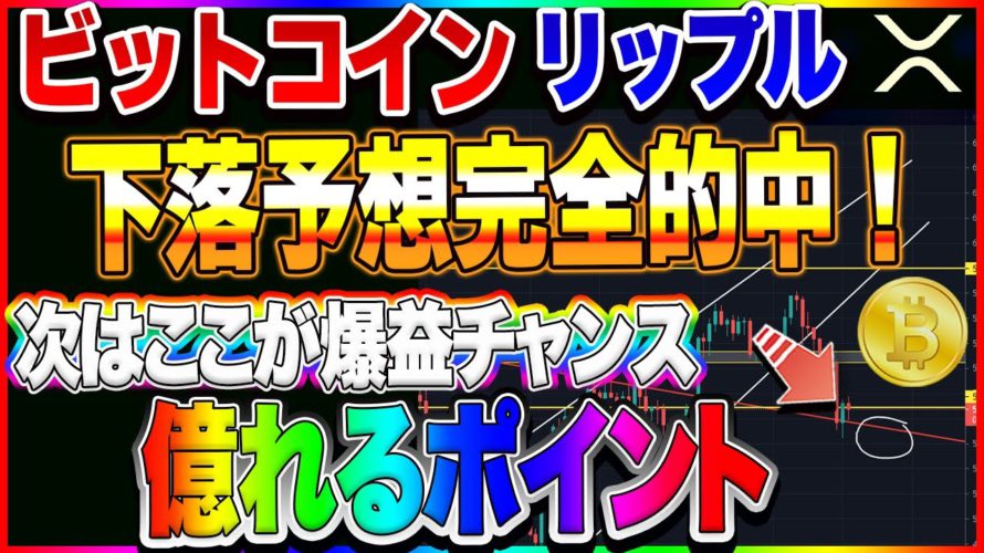 【仮想通貨】ビットコイン下落的中！ショート取れましたか？次にポイントは更に激熱！！！　リップルはここが正念場！