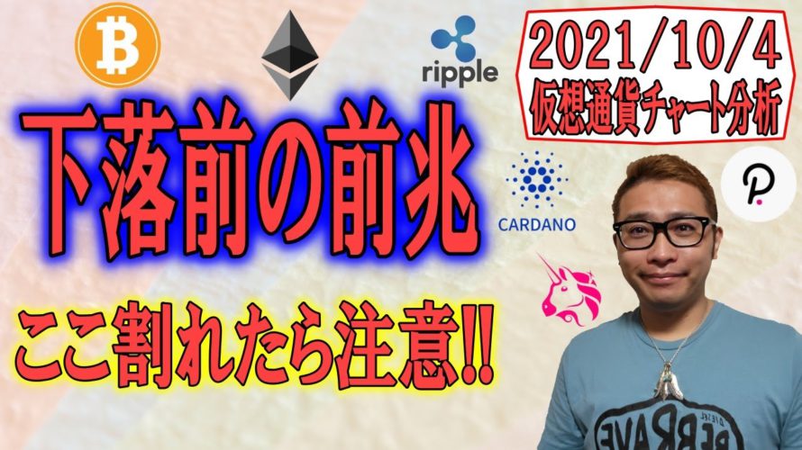 【仮想通貨ビットコイン&アルトコイン分析】下落前の前兆あり!!ここ割れたら注意!!