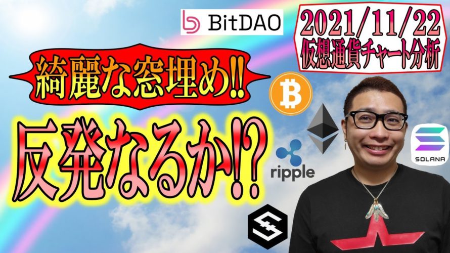 【仮想通貨 ビットコインBTC & アルトコイン 分析】綺麗な窓埋め!!反発なるか!?
