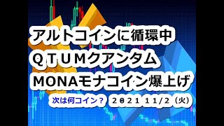 仮想通貨 アルトコインに循環中!? QTUMクアンタム一時40%爆上げ,MONAモナコインも続く!【11月2日】