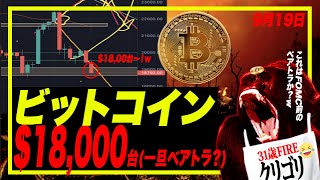 【緊急号外】ブットコイン(ビットコイン)急落で$18,000台！これはゴリの社畜国家脱出祝い下げか？ww ただベアトラの可能性も！