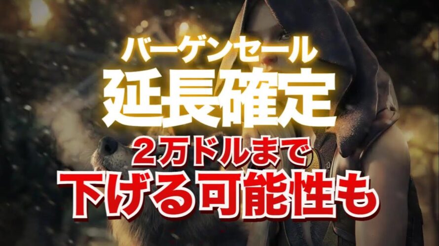 バーゲンセール延長確定。2万ドル近くまで下げる可能性も!