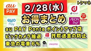 2/28(水) お得まとめ7つ！ / au PAY Pontaアップ店スタート / ビックカメラ抽選10万円 など