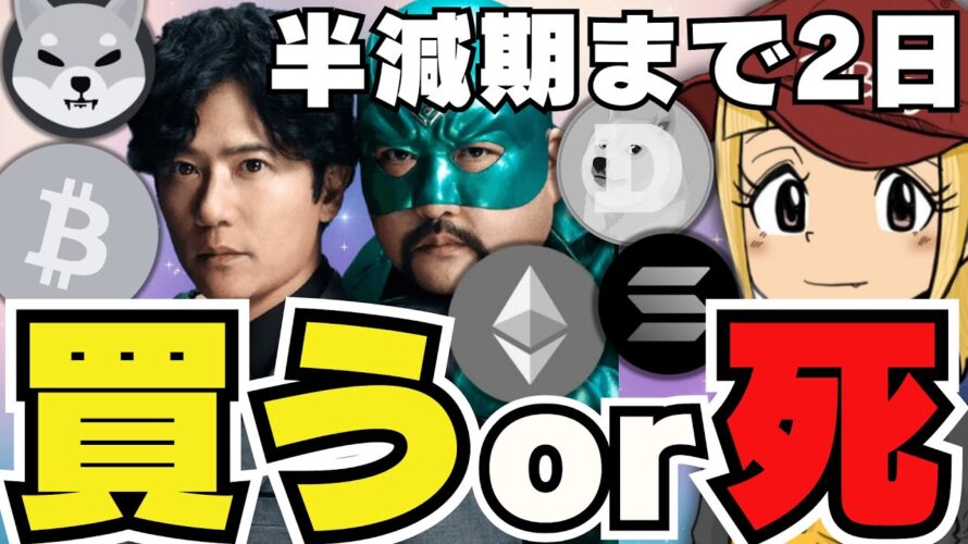 【🔥仮想通貨テレビCM決定】仮想通貨まだ下落!今買うべき?|半減期まであと2日|イーサリアム3000ドル割る!弱っ!|Solana私は買いました|ドージコイン、柴犬も低調。。具合悪いの?