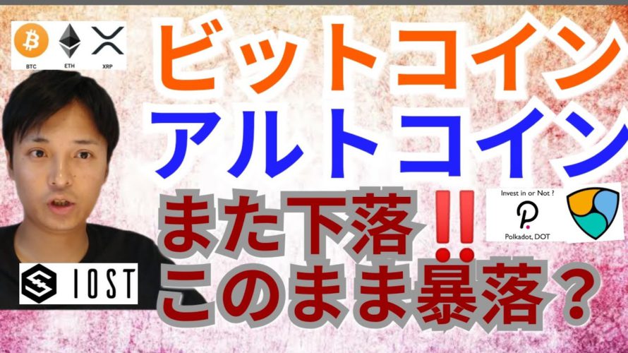 【仮想通貨BTC, ETH, XRP, XLM, NEM, IOST, DOT】ビットコイン&アルトコインまた下落‼️このまま暴落⁉️😰