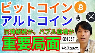 【仮想通貨BTC, ETH, XRP, IOST, DOT】反発継続かバブル崩壊か重要局面のビットコイン&アルトコイン
