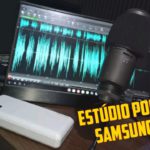 Setup portátil para gravação de voz,  Samsung Dex + Monitor portátil e App WavePad