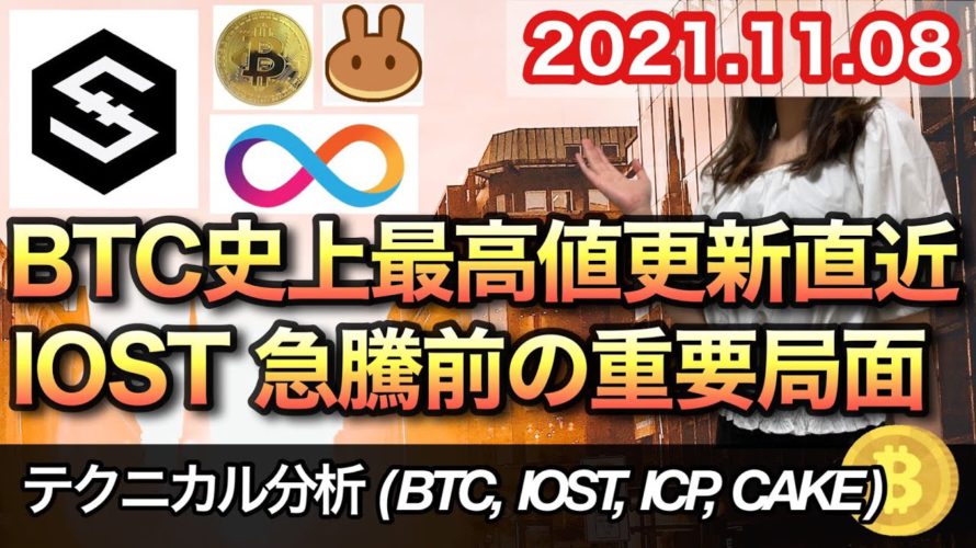 仮想通貨 テクニカル分析【11/8 今後の予想(BTC、IOST、ICP、CAKE)】