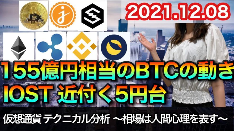 仮想通貨 テクニカル分析【12/8 今後の予想(BTC、JMY、IOST、ETH、XRP、BNB、LUNA)】