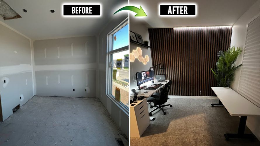 Transforming a Small Room into My Desk Setup & DIY Wood Slat Studio!