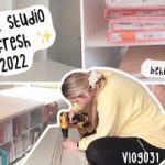 sewing room refresh, IKEA sewing bench hack, scrunchie maker, storage, new work studio vlog 031 BTS