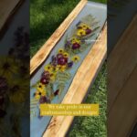 Making custom flower river tables, wedding bouquet floral preservation in wood and resin furniture