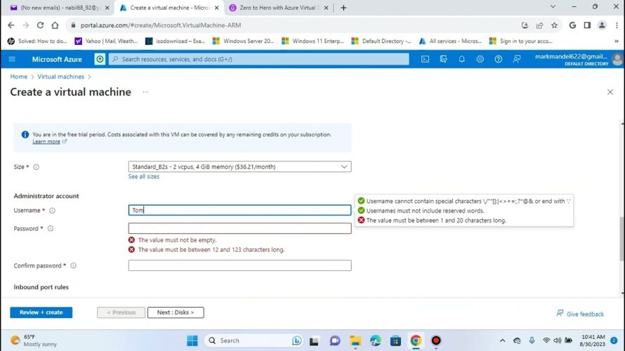 Configuring Windows Server 2019 VM on Azure Portal