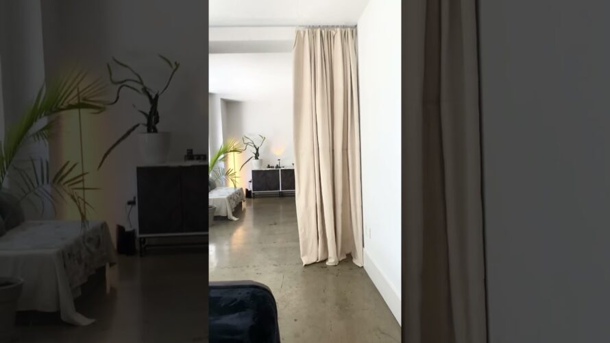 Drop cloth curtain hung in my Los Angeles work studio as a room divider looks great!