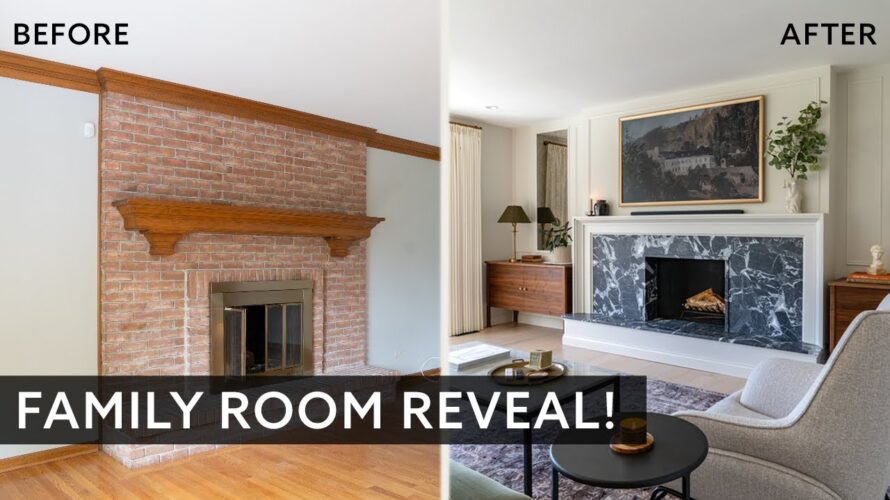 EXTREME Family Room Makeover | Modern Classic Style, DIY Marble Fireplace