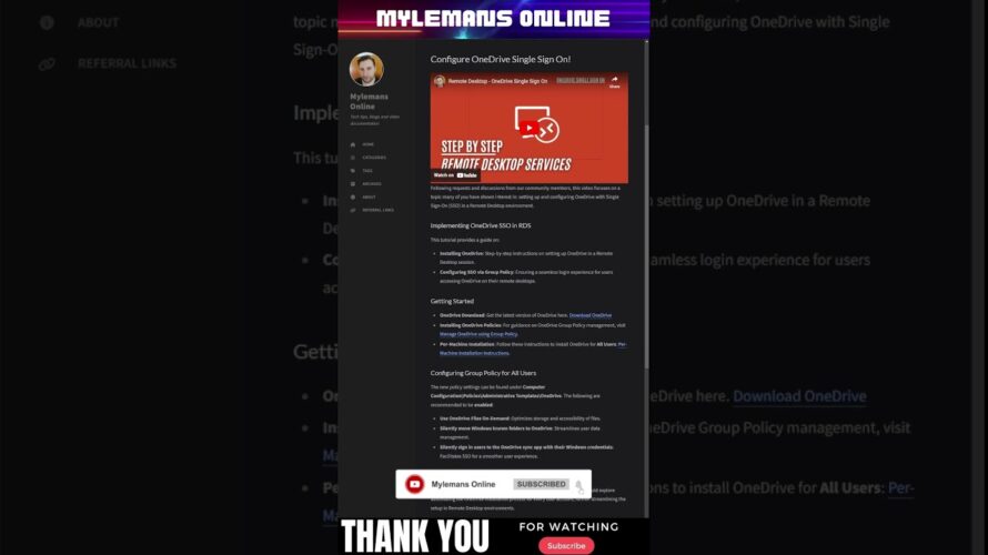 Remote Desktop OneDrive Single Sign On Mylemans Online