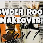 POWDER ROOM MAKEOVER PART 2 / DIY ARTWORK +WALLPAPER + LIGHTING & TRIM  #diy #bathroom #makeover