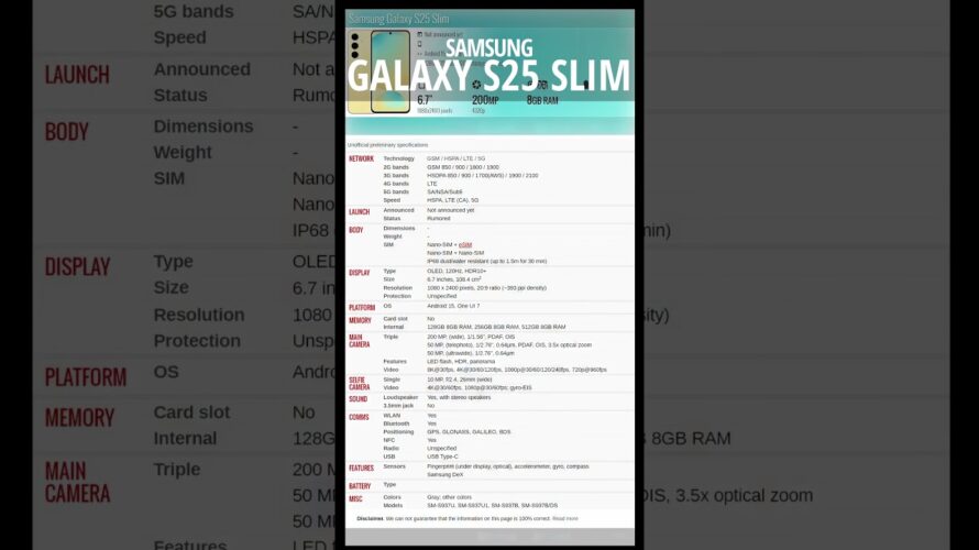 📱 SAMSUNG GALAXY S25 Slim – SPECS UNLEASHED!