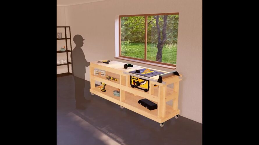 DIY 2×8 Mobile Garage Modular Workbench Plans #ad #workbench #woodworking #diyprojects #woodwork