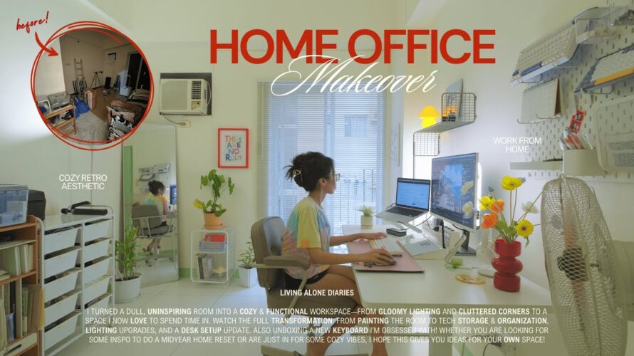 my *dream* home office ✨ DIY painting, wfh desk setup, apartment room tour, cozy pinterest aesthetic